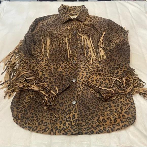 Free People Leopard Print Fringe Jacket in Brown - Picture 7 of 11